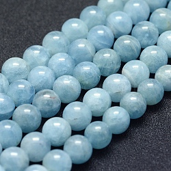 Natural Aquamarine Beads Strands, Grade AB+, Round, 8mm, Hole: 1mm, about 49pcs/strand, 15.5 inch(39.5cm)(G-P342-10A-8mm-AB+)