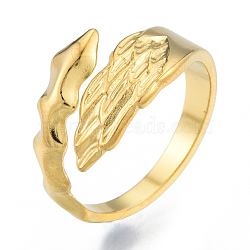 Ion Plating(IP) 304 Stainless Steel Leaf Cuff Rings, Open Rings for Women Girls, Real 18K Gold Plated, US Size 6(16.9mm)(RJEW-N038-125LG)
