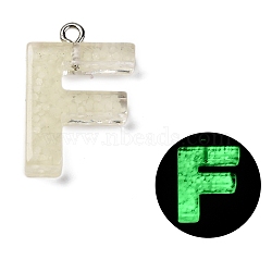 Luminous Resin Pendants, Glow in the Dark, with Platinum Plated Loop, Letter, Letter F, 23.5x16x5mm, Hole: 1.8mm(RESI-I059-F02)