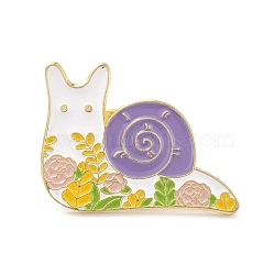 Snail with Flower Enamel Pin, Animal Alloy Enamel Brooch for Backpack Clothes, Golden, Medium Purple, 22x30x9.5mm, Pin: 1mm(JEWB-O007-C02)
