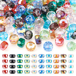 Pandahall 100Pcs 10 Colors Transparent Glass Beads Strands, Facted, AB Color Plated, Rondelle, Mixed Color, 7~7.5x4.5mm, Hole: 1.2mm, 10Pcs/color(GLAA-TA0001-40)