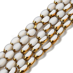 Electroplate Glass Beads Strands, Opaque Solid Color, Half Golden Plated, Faceted, Oval, White, 7x4.5x3.5mm, Hole: 0.8mm, about 49~51pcs/strand, 12.99''~13.90''(33~35.3cm)(EGLA-P061-02A-07)