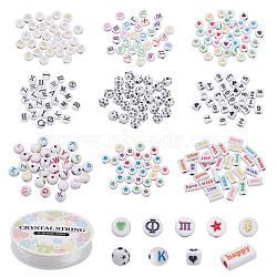 DIY Jewelry Making Kits, Including Round & Flat Round & Rectangle & Cube Acrylic Beads, Elastic Crystal Thread, Mixed Color, Beads: 270pcs/bag(DIY-YW0003-95)