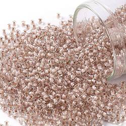 TOHO Round Seed Beads, Japanese Seed Beads, (1069) Soft Misty Rose Lined Crystal, 11/0, 2.2mm, Hole: 0.8mm, about 50000pcs/pound(SEED-TR11-1069)