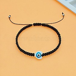 Heart Evil Eye Shell Bead Braided Bead Bracelets, Adjustable Polyester Cord Bracelets for Women, Black, Heart: 3/8 inch(1cm)(PK6990-2)