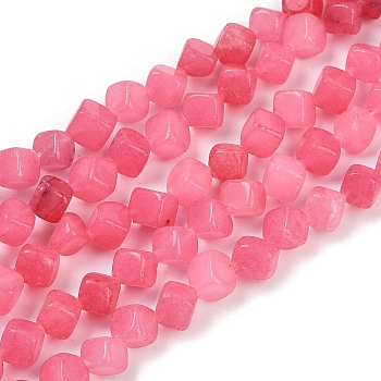 Dyed Natural Rhodonite Beads Strands, Cube, Hot Pink, 7.5~8.5x6.5~8.5x5.5~6.5mm, Hole: 0.7mm, about 52~56pcs/strand, 15.16~15.87''(38.5~40.3cm)