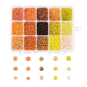 8/0 Glass Seed Beads, Transparent & Silver Lined & Trans. Colors Rainbow & Frosted Colors & Opaque Colors Lustered & Opaque Colours Seed & Transparent Colours Rainbow & Ceylon, Round, Mixed Color, 8/0, 3mm, Hole: 1mm, 15color, 20g/color, 300g/box