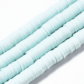 Handmade Polymer Clay Beads Strands, for DIY Jewelry Crafts Supplies, Heishi Beads, Disc/Flat Round, Light Cyan, 8x0.5~1mm, Hole: 2mm, about 350~387pcs/strand, 15.75 inch~16.14 inch(40~41cm)