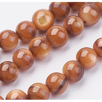 Shell Beads Strands, Dyed, Round, Chocolate, 6~7mm, Hole: 1mm, about 64pcs/strand, 15.74 inch(40cm)