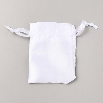 Satin Jewelry Pouches Bags, Drawstring Bags, Rectangle, White, 9~10.2x7~18x0.15cm