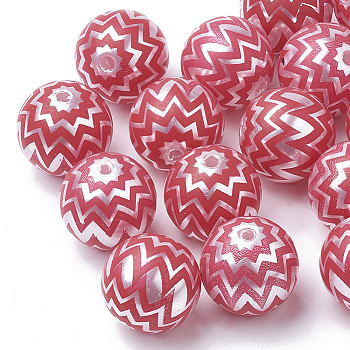 Printed Imitation Pearl Acrylic Beads, Round, Red, 20mm, Hole: 2.5mm