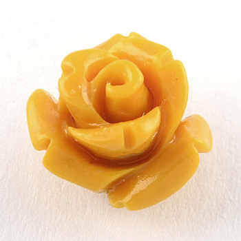Dyed Flower Synthetical Coral Beads, Goldenrod, 10x8mm, Hole: 1mm