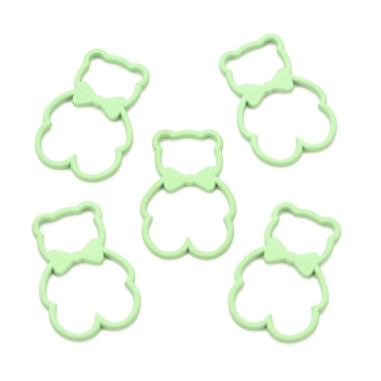 Spray Painted Alloy Pendents, Bear with Bowknot, Pale Green, 22x15x1.5mm, Hole: 6x9mm