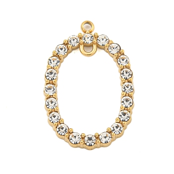 304 Stainless Steel Crystal Rhinestone Connector Charms, Oval Links, Real 14K Gold Plated, 24x16x2mm, Hole: 1.2mm and 1.4mm