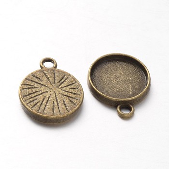 Tibetan Style Pendant Cabochon Settings, Plain Edge Bezel Cups, Cadmium Free & Nickel Free & Lead Free, Antique Bronze, 17.5x14.5x2.5mm, Hole: 2mm, Flat Round Tray: 12.5mm