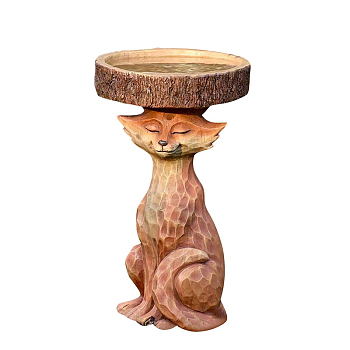 Wooden Fox Bird Feeder Figurines, for Courtyard Garden Display Decorations, Sandy Brown, 125x200mm