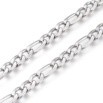 304 Stainless Steel Figaro Chain, with Spool, Unwelded, Stainless Steel Color, Link: 10.5x5x1mm and 7.5x5x1mm, about 32.8 Feet(10m)/roll