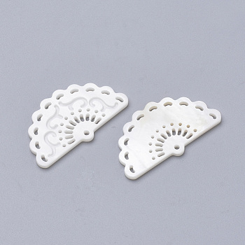 Freshwater Shell Pendants, Fan, Creamy White, 34.5x20x2mm, Hole: 1mm