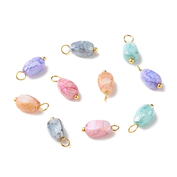 Opaque Baking Painted Crackle Glass Beads Pendants, with Brass Findings, Faceted, Melon Seeds, Mixed Color, 12x6x4.5mm, Hole: 2mm