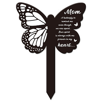 Acrylic Garden Stake, Ground Insert Decor, for Yard, Lawn, Garden Decoration, Butterfly with Memorial Words, Word, 205x145mm