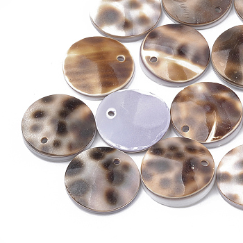 Tiger Cowrie Shell Charms, Flat Round, Sienna, 15x1~3mm, Hole: 1mm