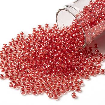 TOHO Round Seed Beads, Japanese Seed Beads, (341) Inside Color Crystal/Tomato Lined, 8/0, 3mm, Hole: 1mm, about 222pcs/bottle, 10g/bottle