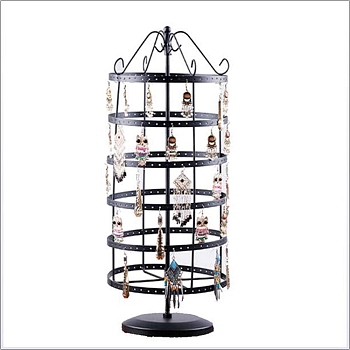 6-Tier Rotatable Iron Earring Display Towers, with 288 Holes, Black, 19.5x19.5x48cm