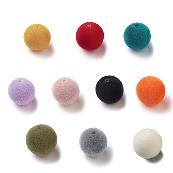 Flocky Acrylic Beads, Half Drilled, Round, Mixed Color, 10mm, Hole: 1.6mm