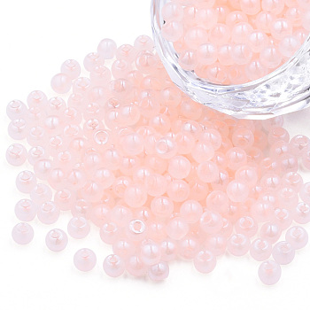 6/0 Imitation Jade Glass Seed Beads, Luster, Dyed, Round, Misty Rose, 4x3mm, Hole: 1.2mm, about 450g/bag