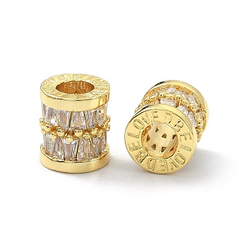 Brass Rhinestone European Beads, Large Hole Beads, Column, Real 18K Gold Plated, 10x9mm, Hole: 4mm