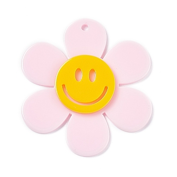 Opaque Acrylic Big Pendants, Sunflower with Smiling Face Charm, Misty Rose, 55x50.5x5mm, Hole: 2.5mm