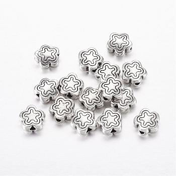 Tibetan Style Alloy Beads, Lead Free & Nickel Free & Cadmium Free, Star, Antique Silver, about 7mm long, 7mm wide, 2.5mm thick, hole: 1.5mm
