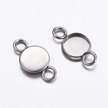 201 Stainless Steel Cabochon Connector Settings, with 304 Stainless Steel Clasp, Plain Edge Bezel Cups, Flat Round, Stainless Steel Color, Tray: 6mm, 13x8x1.5mm, Hole: 2mm