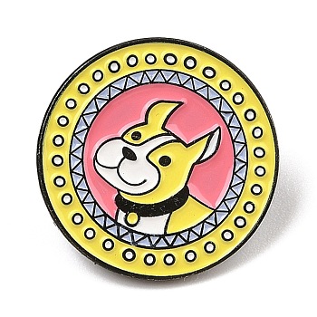 Dog Alloy Enamel Pins, Cute Puppy Brooch for Backpack Clothes, Round, 25.5x25.5mm