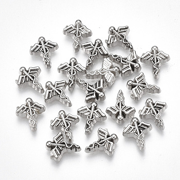Alloy Cabochons, Fit Floating Locket Charms, Caduceus, Cadmium Free & Lead Free, Antique Silver, 8.5x7.5x2mm