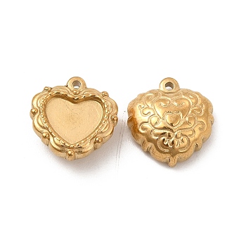 Ion Plating(IP) 304 Stainless Steel Pendants, Heart Charm, Real 18K Gold Plated, 13x12x5mm, Hole: 1mm
