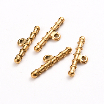 Ion Plating(IP) 304 Stainless Steel Toggle Clasps Parts, Bar, Golden, 22x6x2.5mm, Hole: 1.6mm