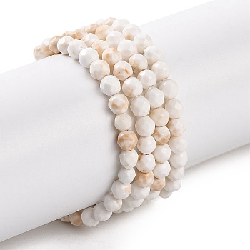 Natural Howlite Beads Strands, Dyed, Faceted, Round, Old Lace, 3mm, Hole: 0.8mm, about 119~129pcs/strand, 15.35''(39cm)