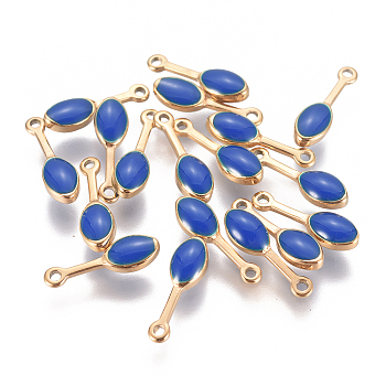 Ion Plating(IP) 304 Stainless Steel Enamel Charms, Teardrop, Golden, Royal Blue, 13.5x4x3mm, Hole: 1mm