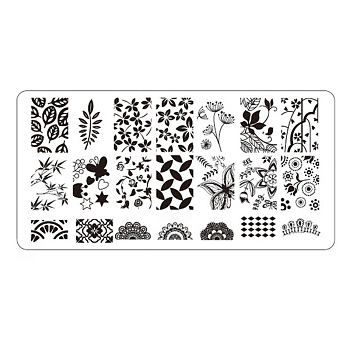 Metal Nail Art Stamping Plates, Nail Image Template Tool, DIY Nail Polish Print Manicure, Rectangle, Floral Pattern, Platinum, 12x6cm