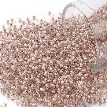 TOHO Round Seed Beads, Japanese Seed Beads, (1069) Soft Misty Rose Lined Crystal, 11/0, 2.2mm, Hole: 0.8mm, about 50000pcs/pound