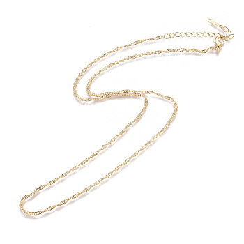 Gold Plated Tin Alloy Twisted Singapore Chain Fine Necklaces,, with Lobster Claw Clasps, 18 inch, 1.5mm