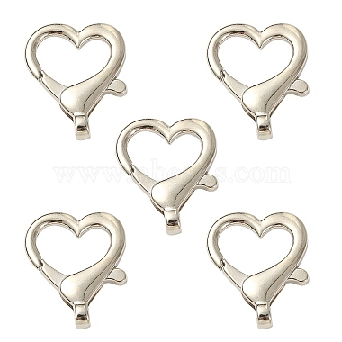 Platinum Heart Alloy Lobster Claw Clasps