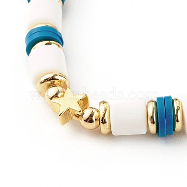 NBEADS Polymer Clay Heishi Beads Stretch Bracelets, with Acrylic Enamel Heart Beads and Brass Beads, Light Sky Blue, Inner Diameter: 2-1/4