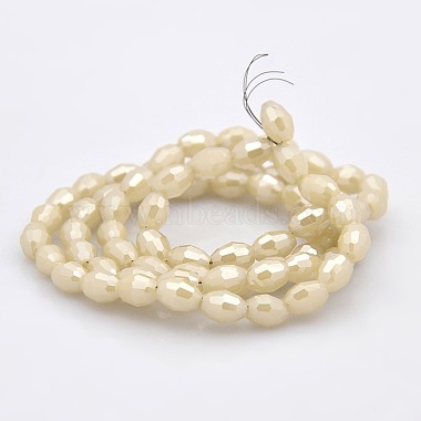 Pearl Luster Plated Imitation Jade Glass Faceted Rice Beads Strands(GLAA-A030A-PL02)-2
