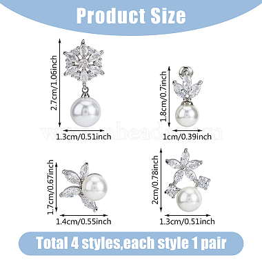 4 Pairs 4 Style Brass Micro Pave Cubic Zirconia Stud Earrings with Plastic Imitation Pearls(EJEW-FI0003-11)-2