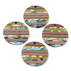 Resin & Walnut Wood Pendants, Flat Round, Colorful, 30x2~3mm, Hole: 2mm(RESI-R428-10)