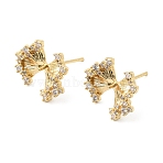 Brass Micro Pave Clear Cubic Zirconia Bowknot Stud Earring Findings, with 925 Sterling Silver Pin, for Half Drilled Beads, Real 18K Gold Plated, 12.5x14.5mm, Hole: 5mm, Pin: 12.5x0.7mm & 0.8mm(KK-G553-08G)