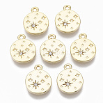 Alloy Pendants, with Crystal Rhinestone, Cadmium Free & Nickel Free & Lead Free, Flat Round with Star, Real 18K Gold Plated, 15x12x2mm, Hole: 1.5mm(PALLOY-S135-004-NR)