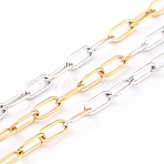 Two Tone 304 Stainless Steel Paperclip Chains, Ion Plating(IP), Drawn Elongated Cable Chains, Soldered, with Spool, Golden & Stainless Steel Color, 5x2.5x0.5mm, about 32.81 Feet(10m)/Roll(CHS-B001-22)